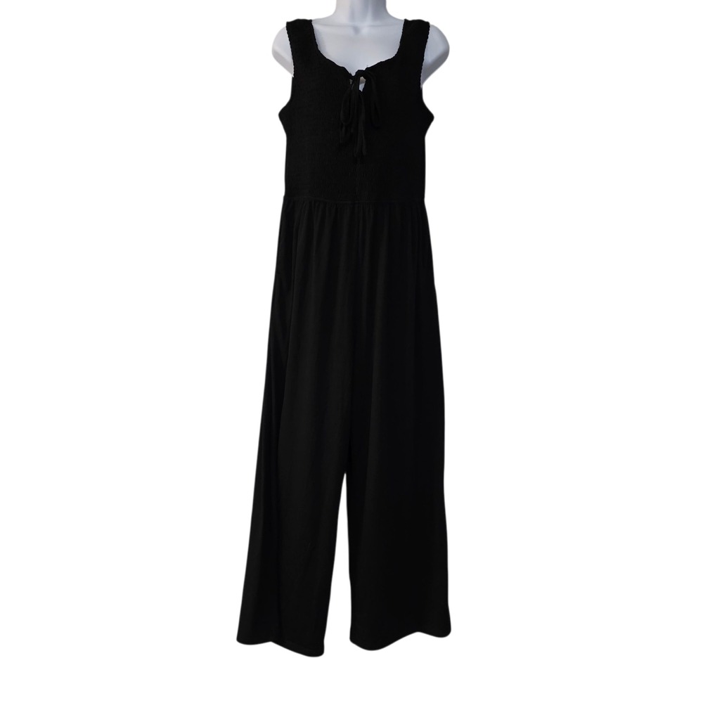 Grace Karin Jumpsuit Womens‎ Black L Sleeveless Smocked High Waist Drawstring